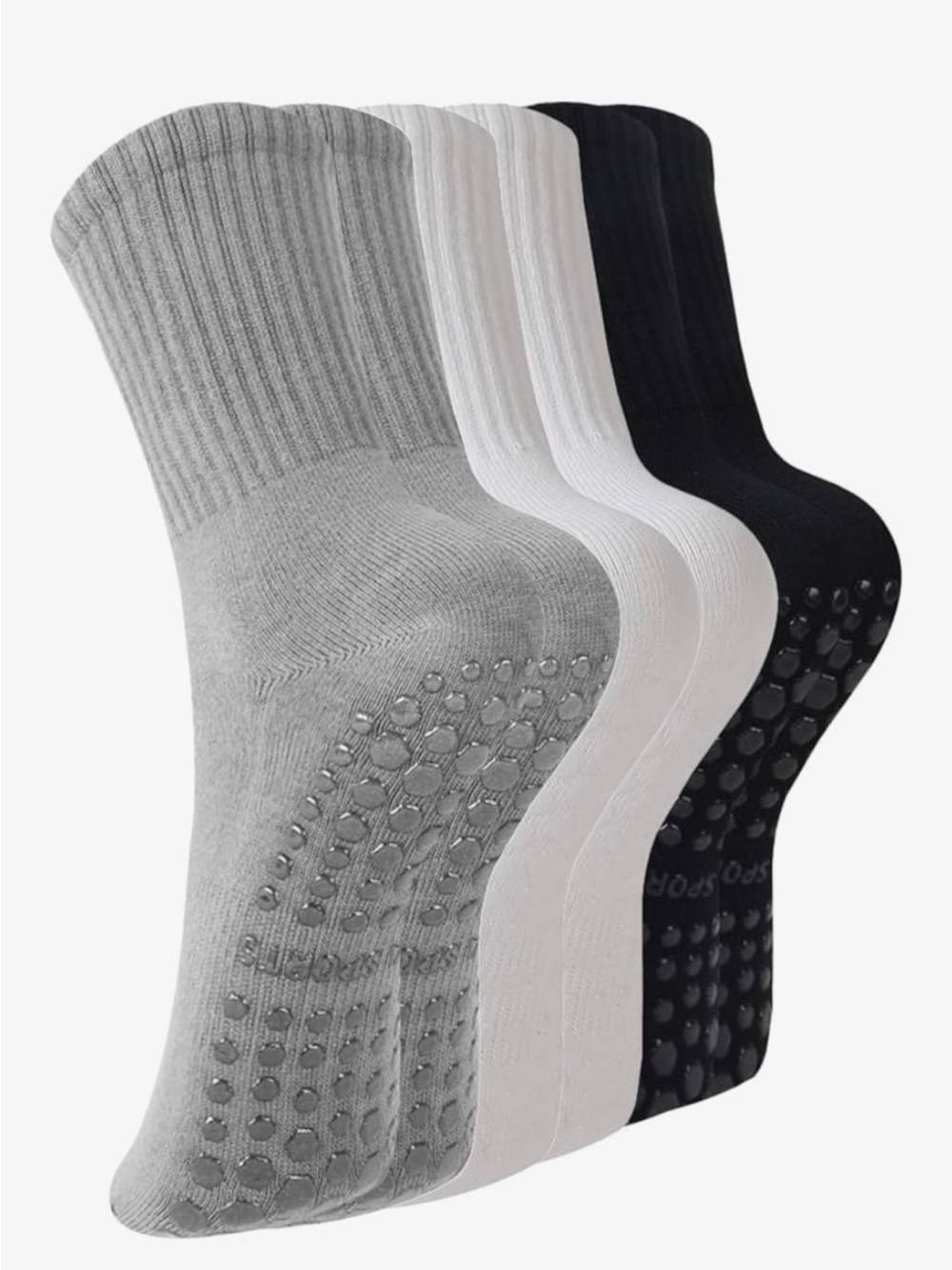 Non-Branded Men's Grip Crew Socks - Gray, White & Black (3-Pack)